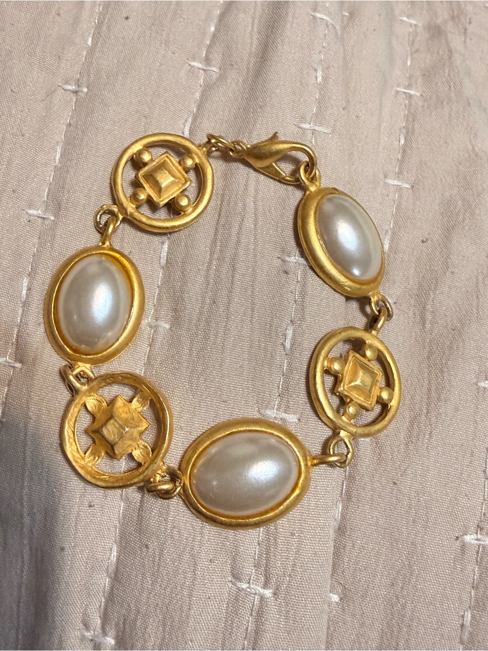 Gold-Tone Pearl Oval Link Bracelet